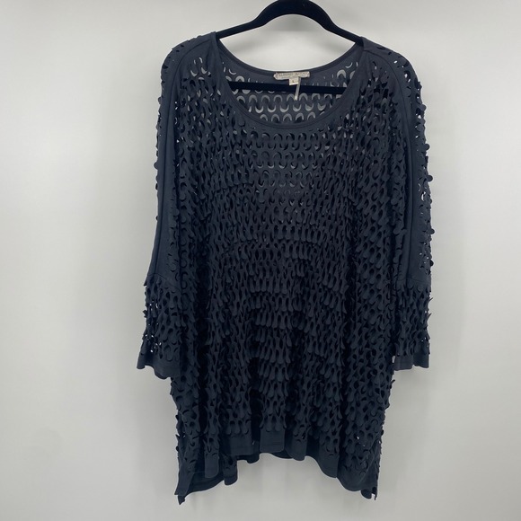 Alberto Makali Tops - Alberto Makali Tunic Top Women L Black Laser Cut Openwork Faux Suede Oversized